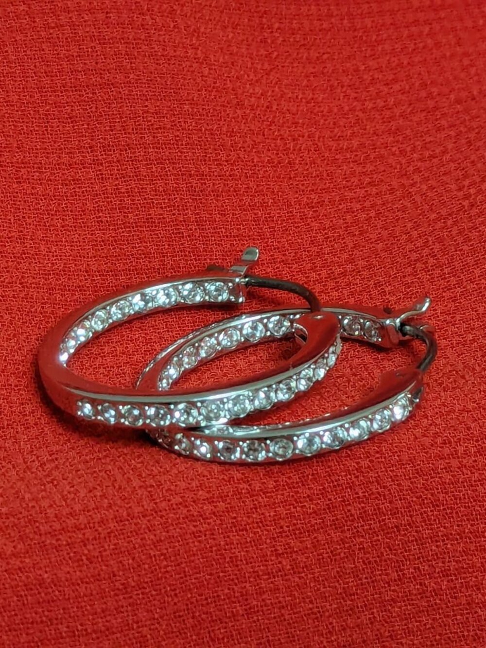 Stella & Dot Style Sterling Silver CZ Inside Out Hoop Earrings Round Pavé 925